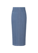A product shot of the PLEATS PLEASE ISSEY MIYAKE COTTON DENIM skirt in blue (72).