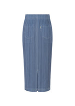 A detail shot of the PLEATS PLEASE ISSEY MIYAKE COTTON DENIM skirt.