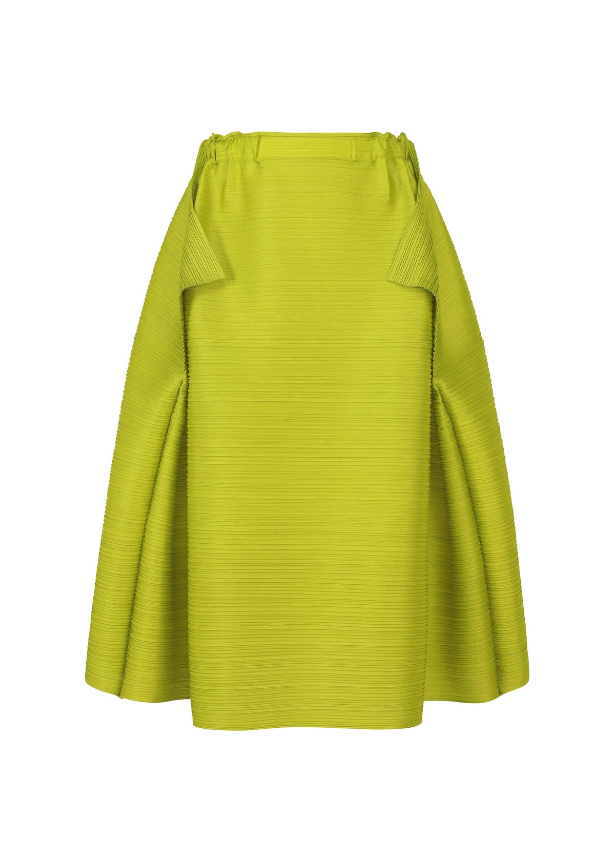 A product shot of the PLEATS PLEASE ISSEY MIYAKE BOUNCY BASKET skirt in yellow green.
