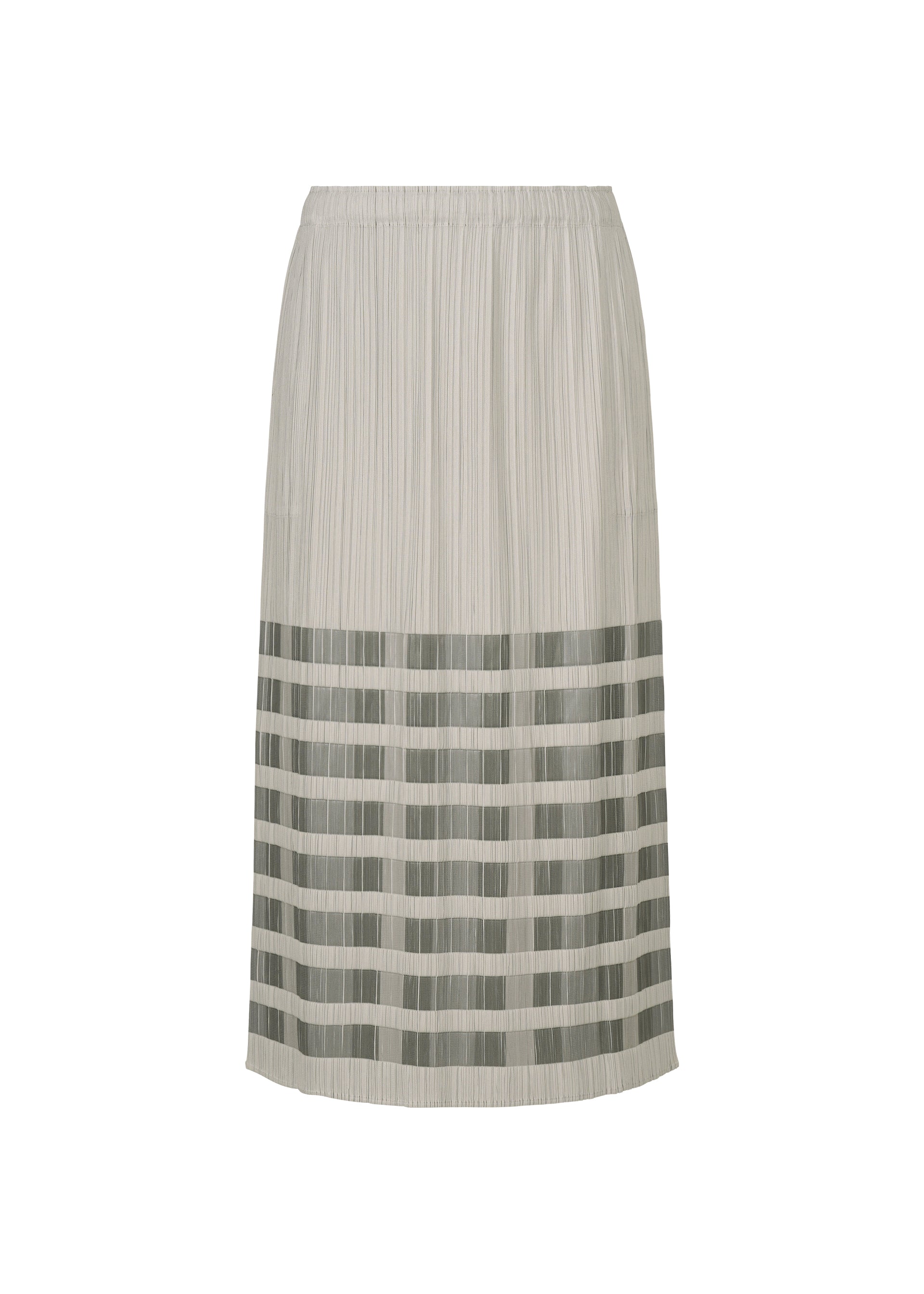 A product shot of the PLEATS PLEASE ISSEY MIYAKE BUMPY BASKET skirt in charcoal.