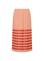 A product shot of the PLEATS PLEASE ISSEY MIYAKE BUMPY BASKET skirt in pink.