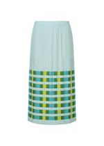 A product shot of the PLEATS PLEASE ISSEY MIYAKE BUMPY BASKET skirt in green.