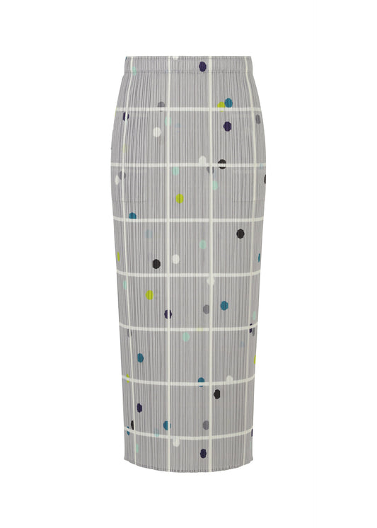 A product shot of the PLEATS PLEASE ISSEY MIYAKE CROSSING DOTS skirt in light grey (10).