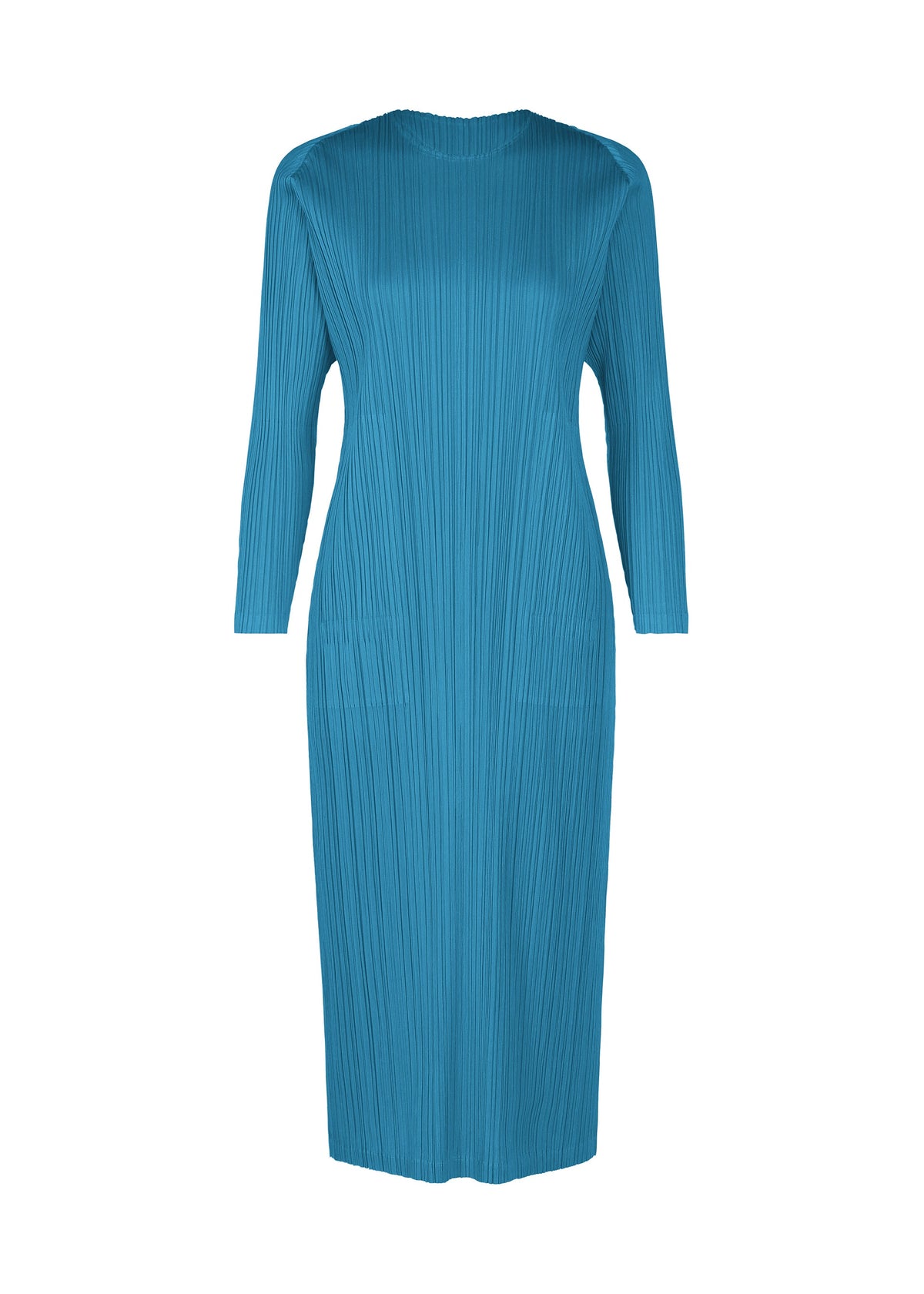 A product shot of the PLEATS PLEASE ISSEY MIYAKE MONTHLY COLORS FEBRUARY dress in deep blue (76).