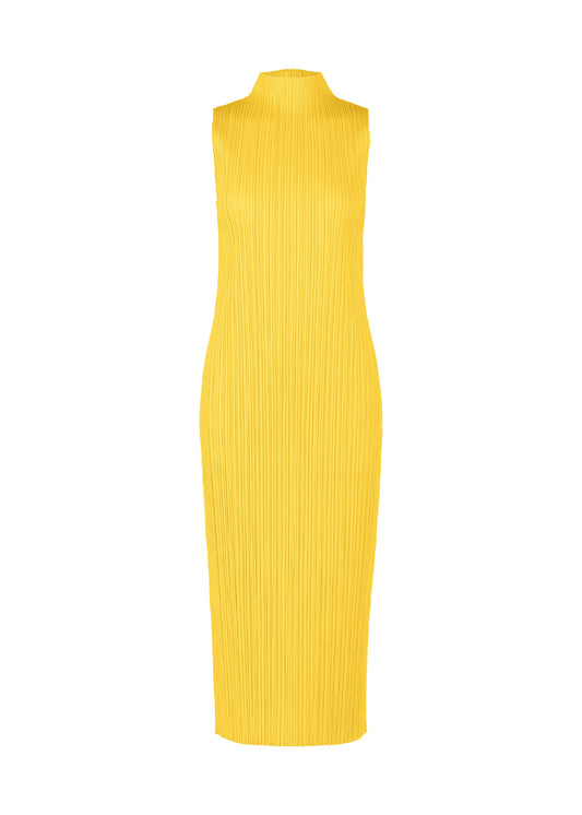 A product shot of the PLEATS PLEASE ISSEY MIYAKE MONTHLY COLORS APRIL dress in yellow (52).