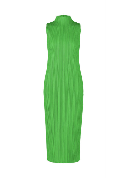 A product shot of the PLEATS PLEASE ISSEY MIYAKE MONTHLY COLORS APRIL dress in green (62).