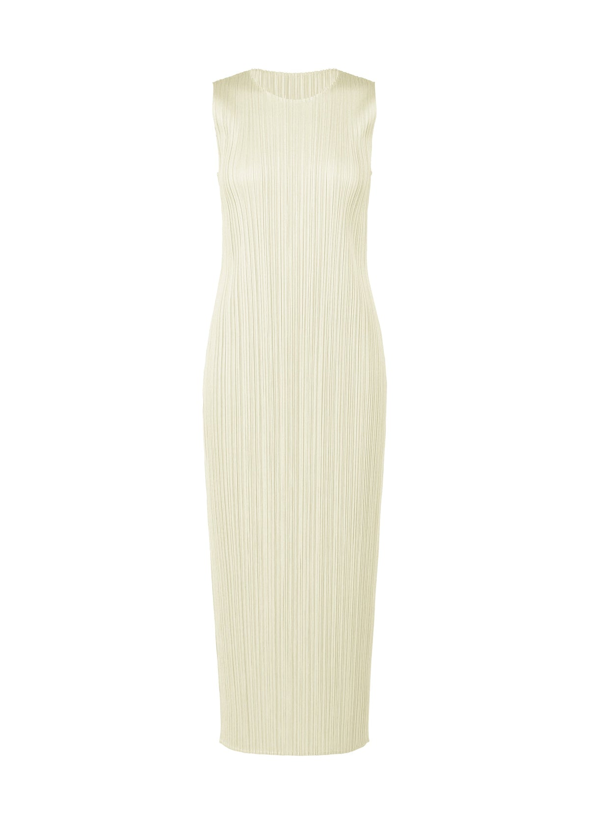 A product shot of the PLEATS PLEASE ISSEY MIYAKE MONTHLY COLORS MAY dress in ivory (03).
