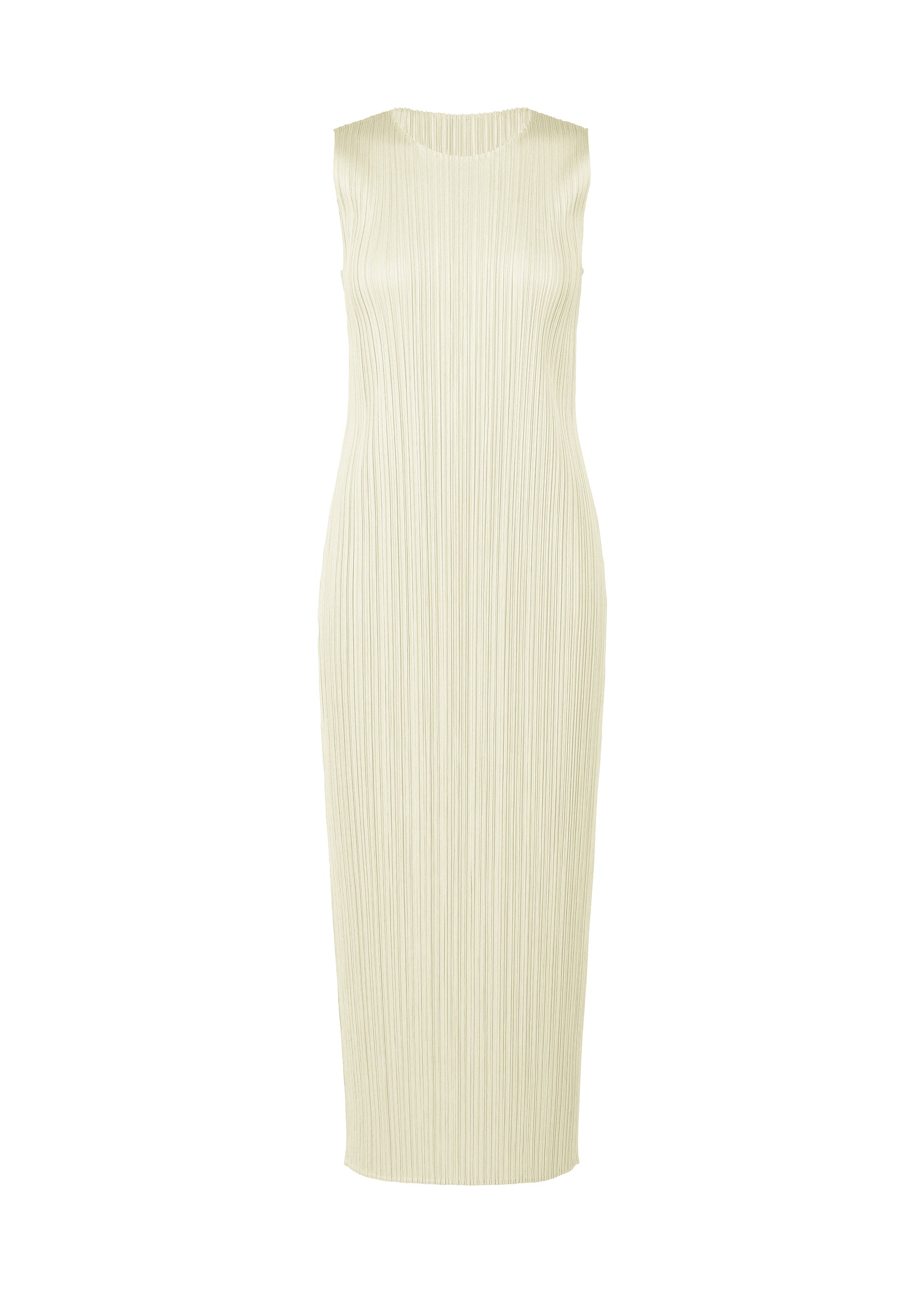 A product shot of the PLEATS PLEASE ISSEY MIYAKE MONTHLY COLORS MAY dress in ivory (03).