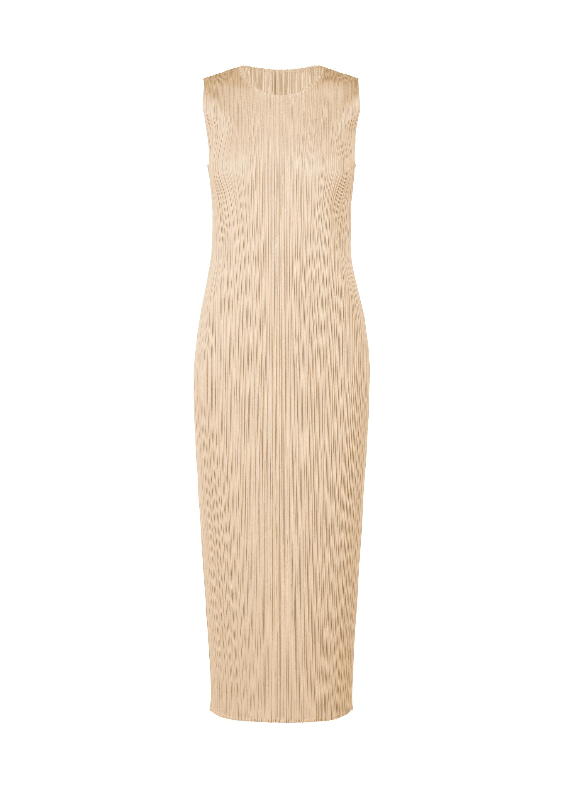 A product shot of the PLEATS PLEASE ISSEY MIYAKE MONTHLY COLORS MAY dress in sand beige (43).