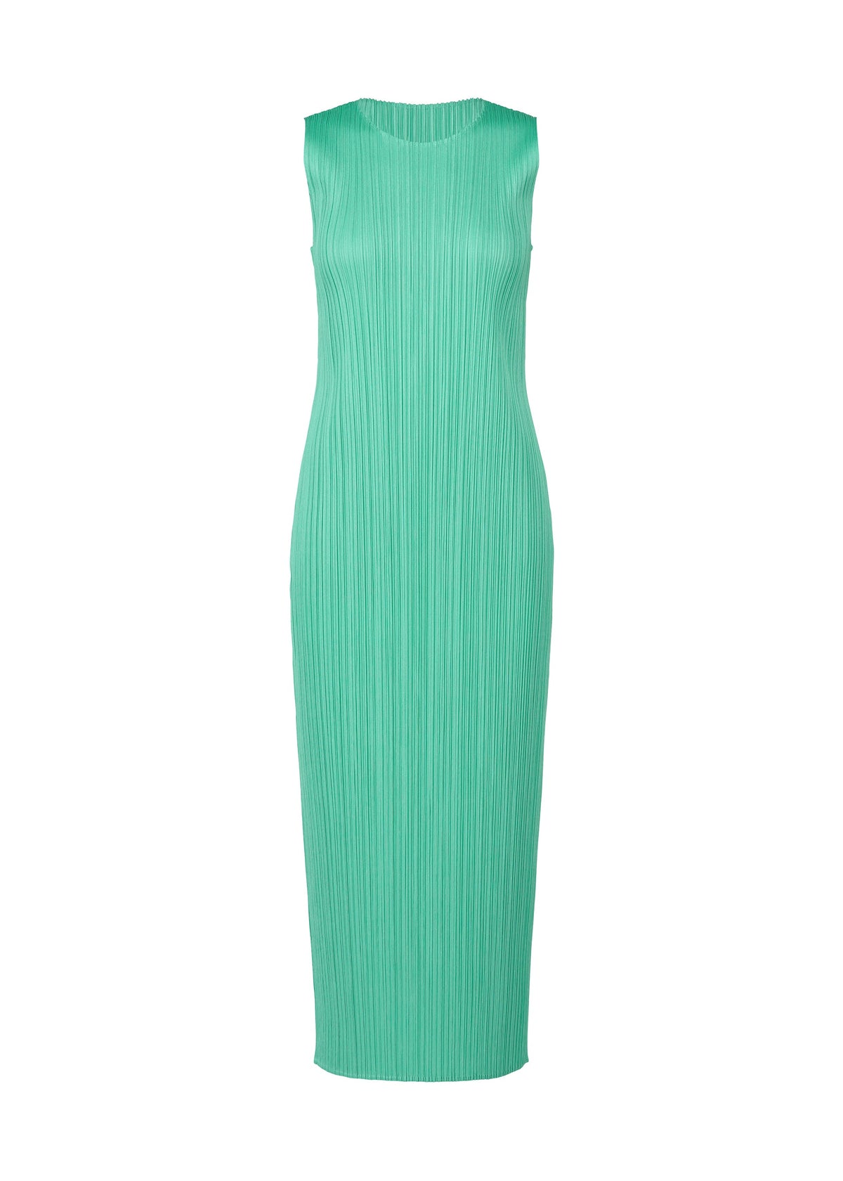 A product shot of the PLEATS PLEASE ISSEY MIYAKE MONTHLY COLORS MAY dress in turquoise green (66).