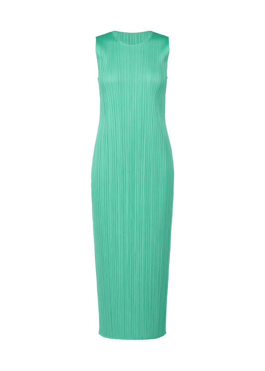 A product shot of the PLEATS PLEASE ISSEY MIYAKE MONTHLY COLORS MAY dress in turquoise green (66).