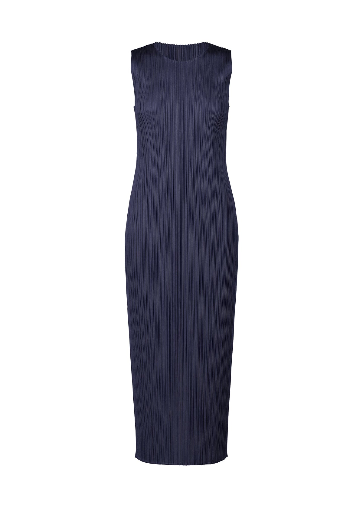 A product shot of the PLEATS PLEASE ISSEY MIYAKE MONTHLY COLORS MAY dress in navy (75).