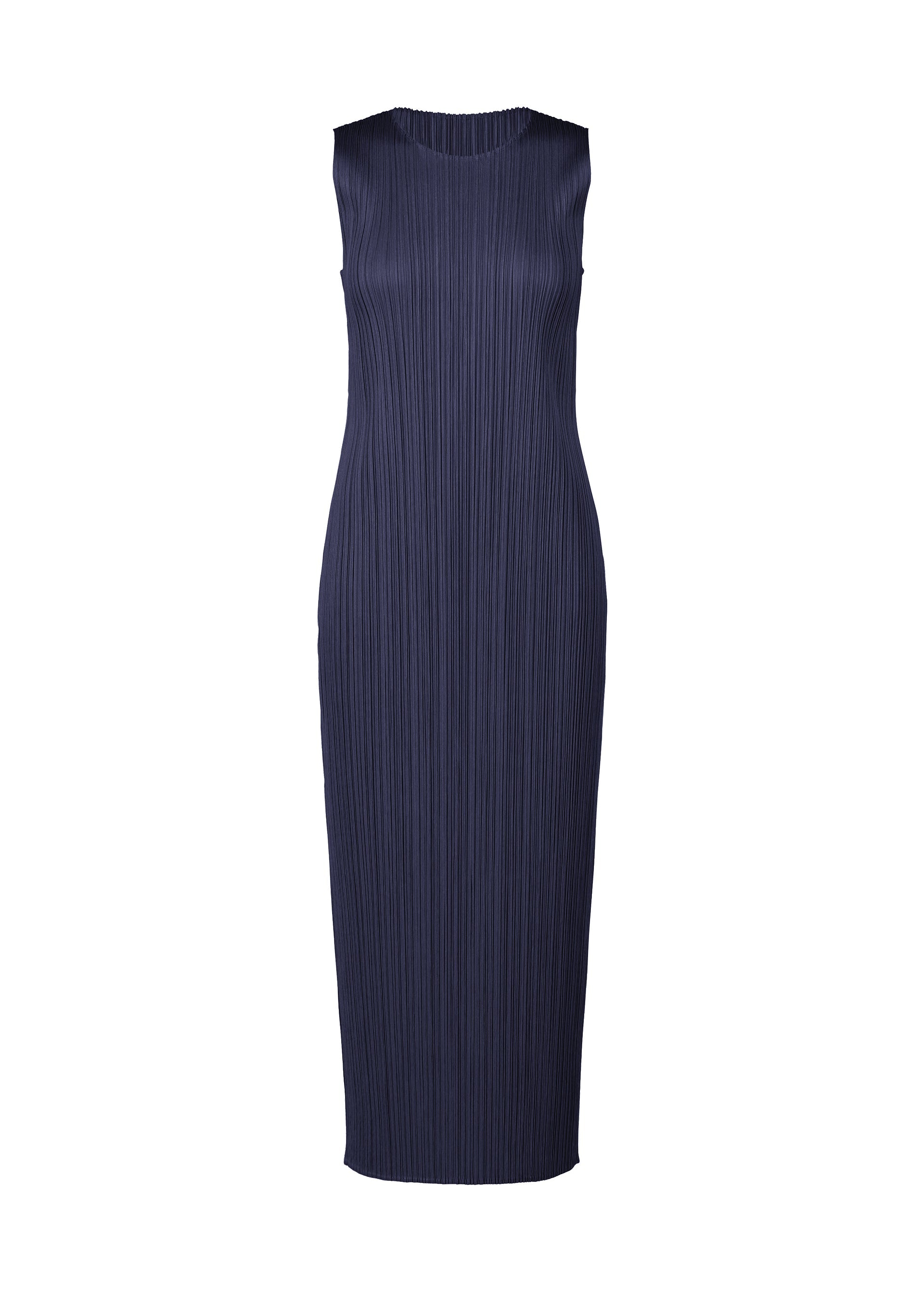 A product shot of the PLEATS PLEASE ISSEY MIYAKE MONTHLY COLORS MAY dress in navy (75).