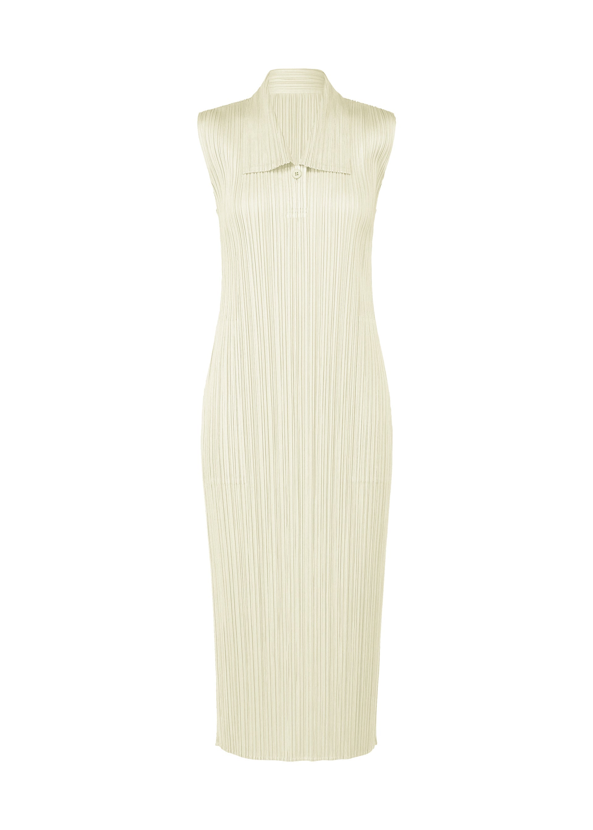 A product shot of the PLEATS PLEASE ISSEY MIYAKE MONTHLY COLORS MAY dress in ivory (03).
