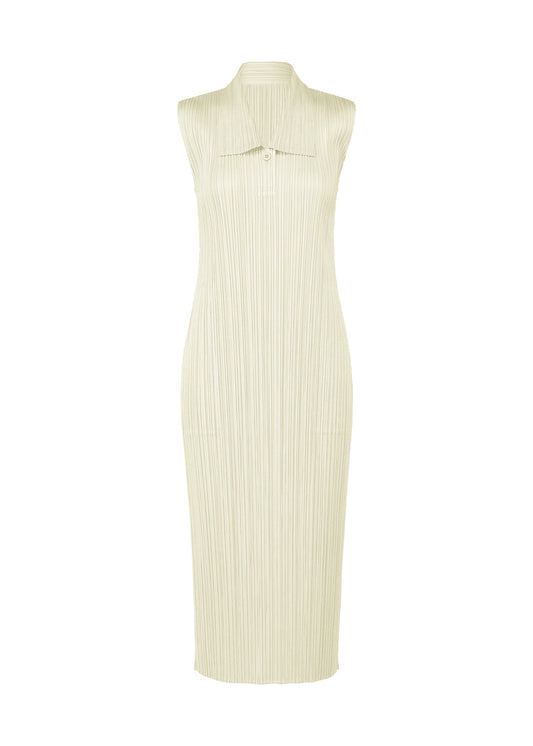 A product shot of the PLEATS PLEASE ISSEY MIYAKE MONTHLY COLORS MAY dress in ivory (03).