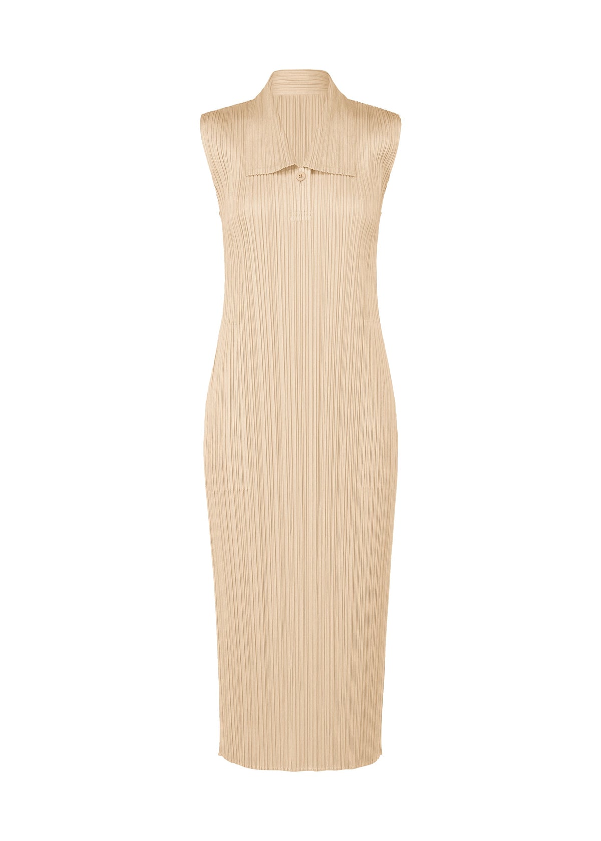 A product shot of the PLEATS PLEASE ISSEY MIYAKE MONTHLY COLORS MAY dress in sand beige (43).