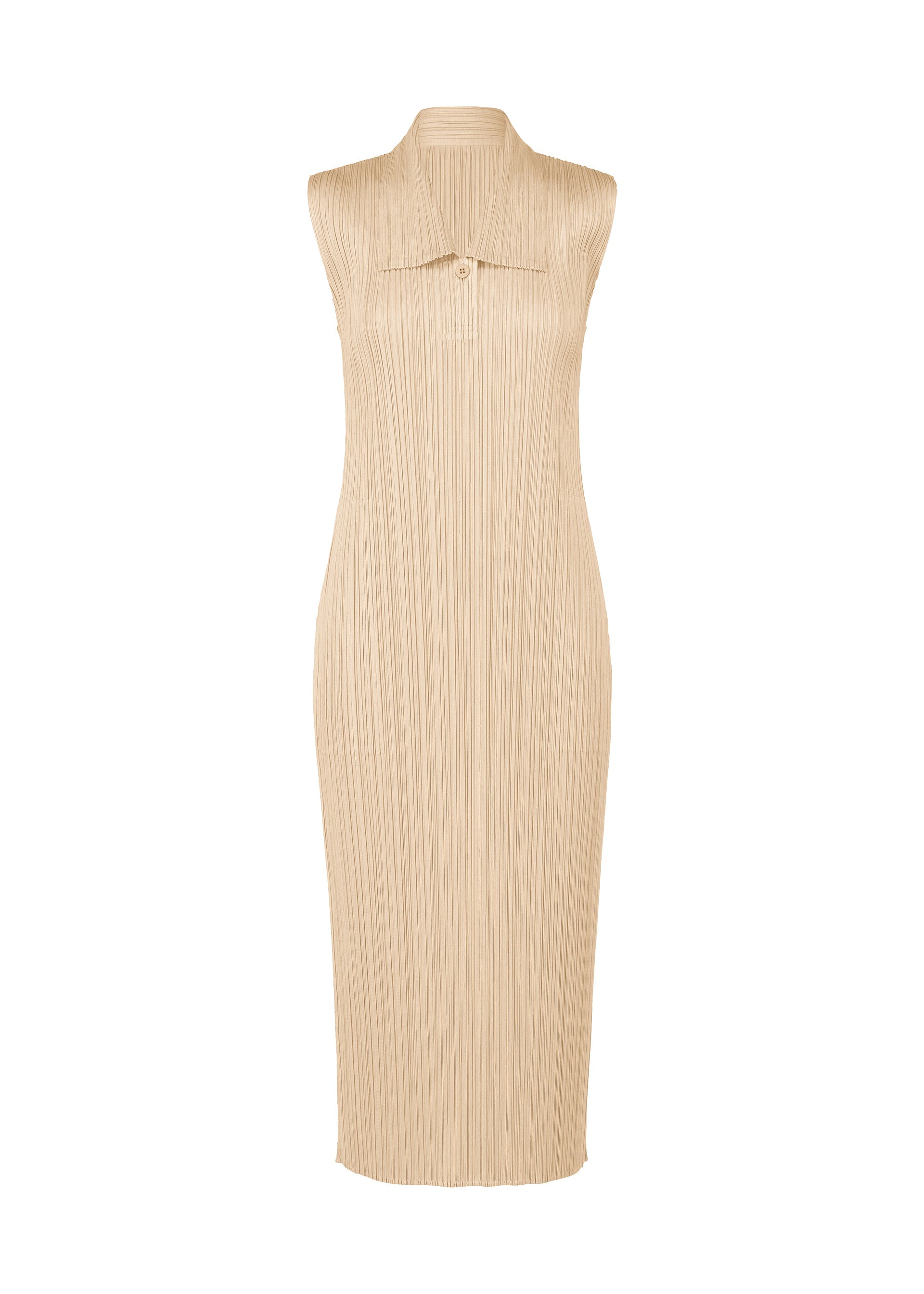 A product shot of the PLEATS PLEASE ISSEY MIYAKE MONTHLY COLORS MAY dress in sand beige (43).