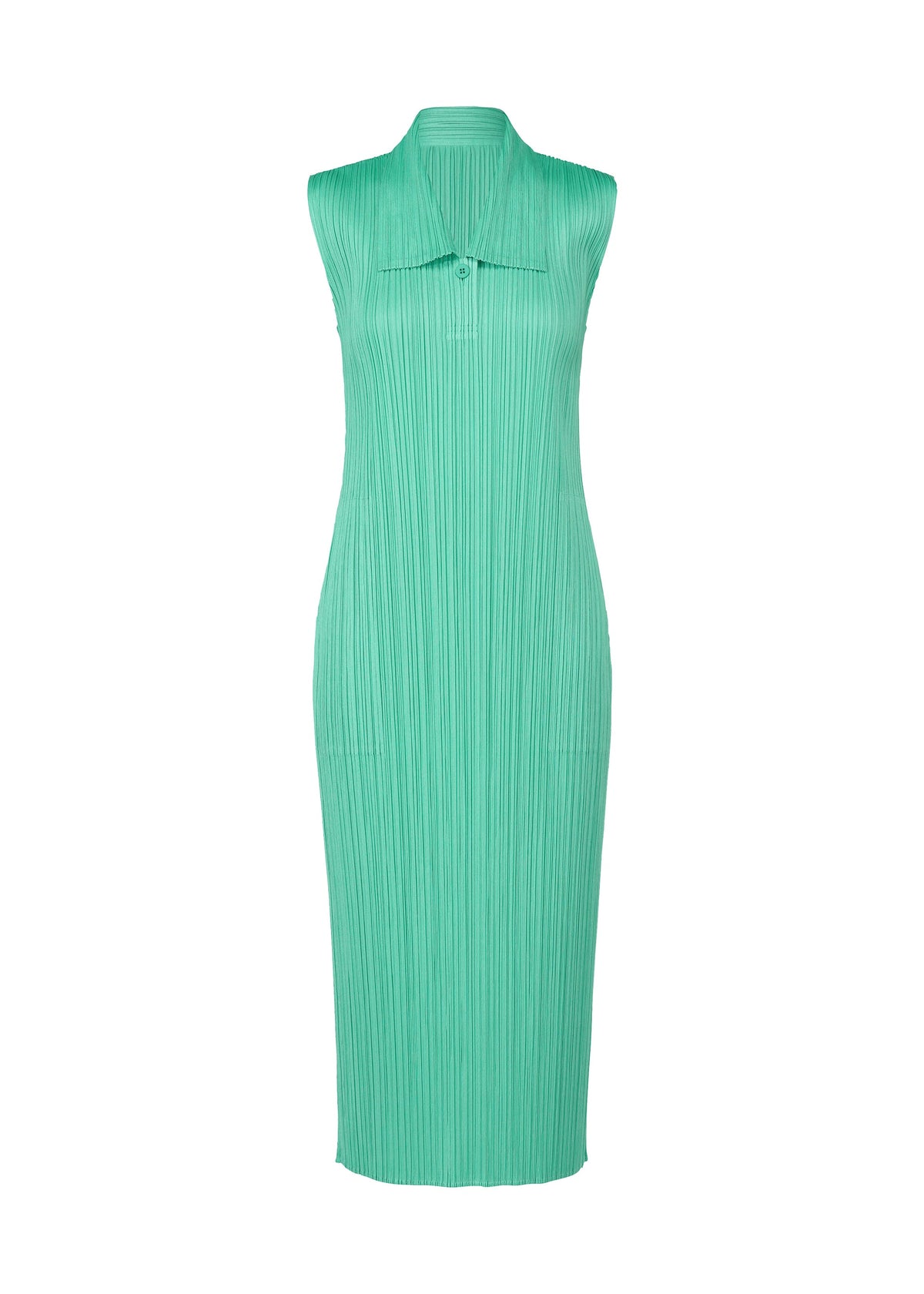 A product shot of the PLEATS PLEASE ISSEY MIYAKE MONTHLY COLORS MAY dress in turquoise green (66).