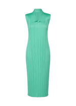 A product shot of the PLEATS PLEASE ISSEY MIYAKE MONTHLY COLORS MAY dress in turquoise green (66).
