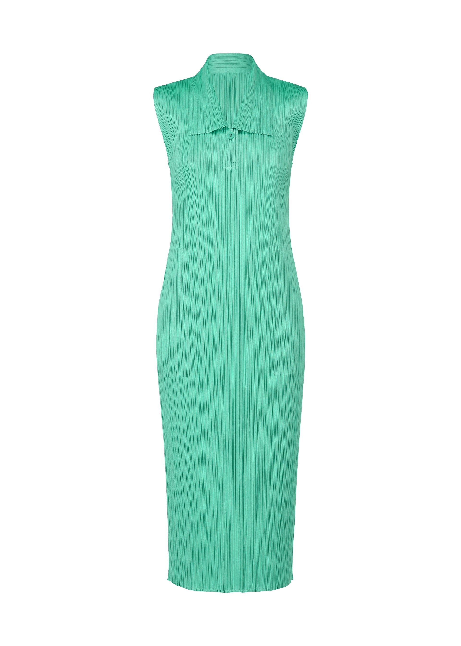 A product shot of the PLEATS PLEASE ISSEY MIYAKE MONTHLY COLORS MAY dress in turquoise green (66).