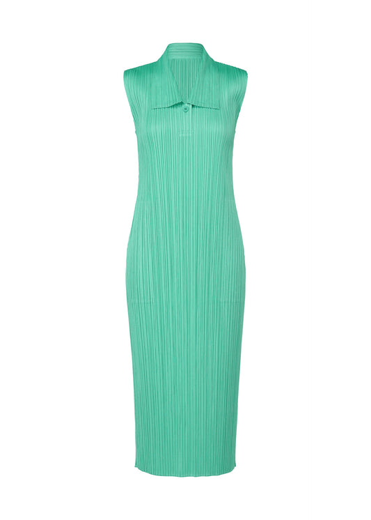 A product shot of the PLEATS PLEASE ISSEY MIYAKE MONTHLY COLORS MAY dress in turquoise green (66).