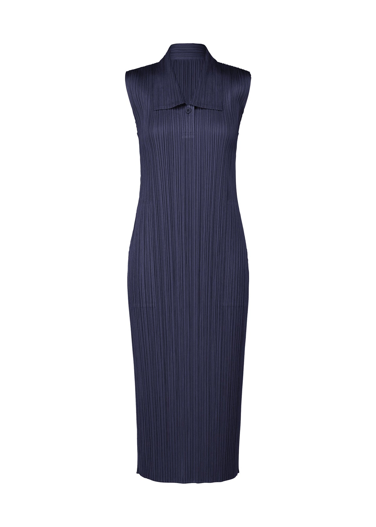 A product shot of the PLEATS PLEASE ISSEY MIYAKE MONTHLY COLORS MAY dress in navy (75).
