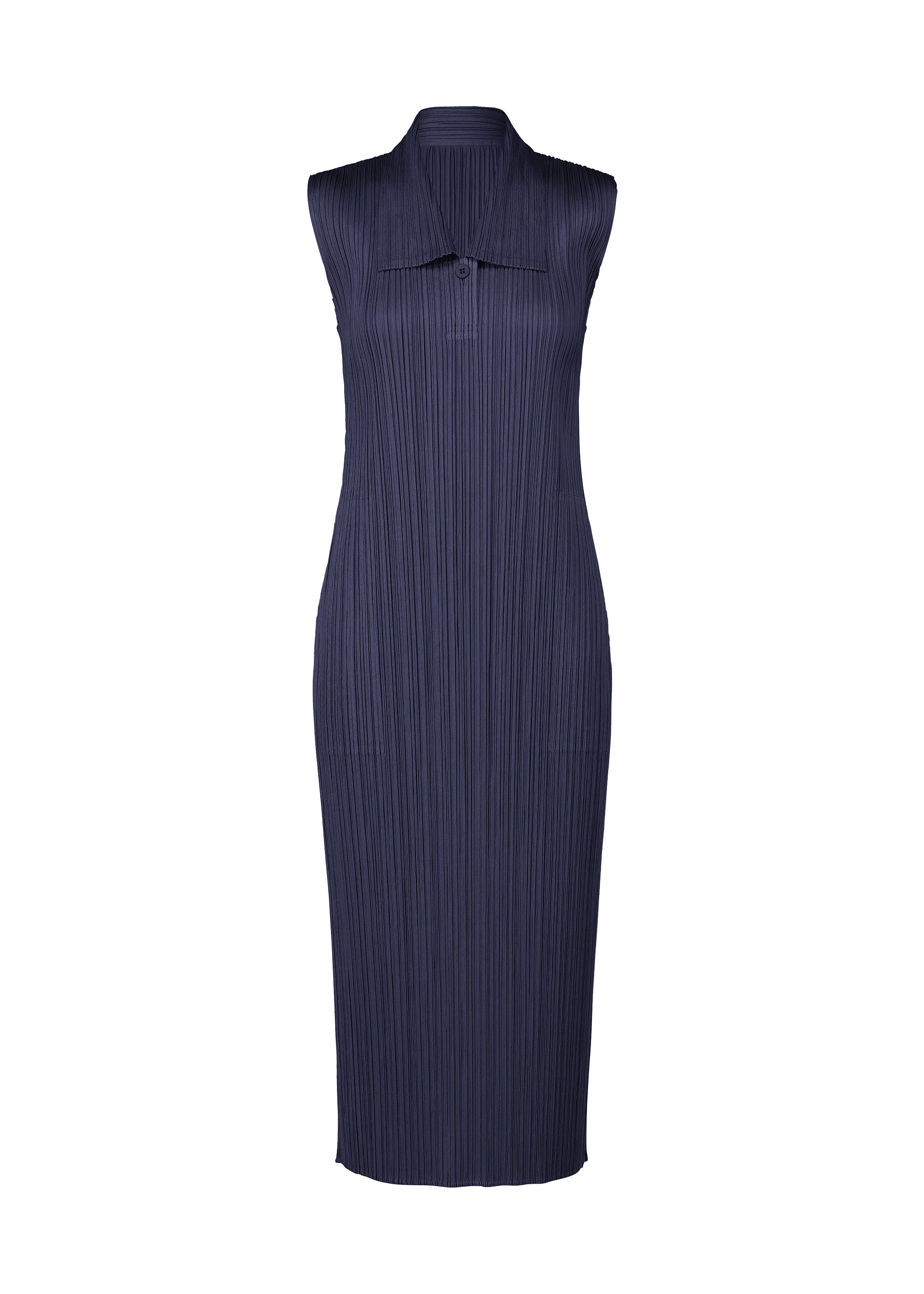 A product shot of the PLEATS PLEASE ISSEY MIYAKE MONTHLY COLORS MAY dress in navy (75).