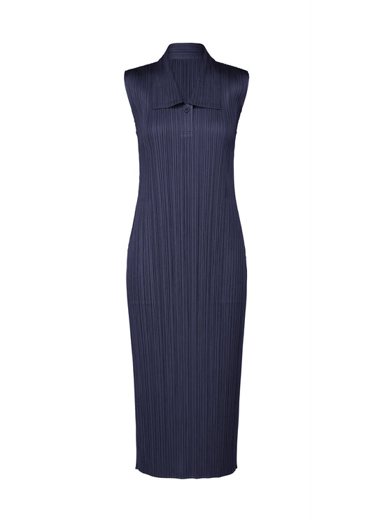 A product shot of the PLEATS PLEASE ISSEY MIYAKE MONTHLY COLORS MAY dress in navy (75).