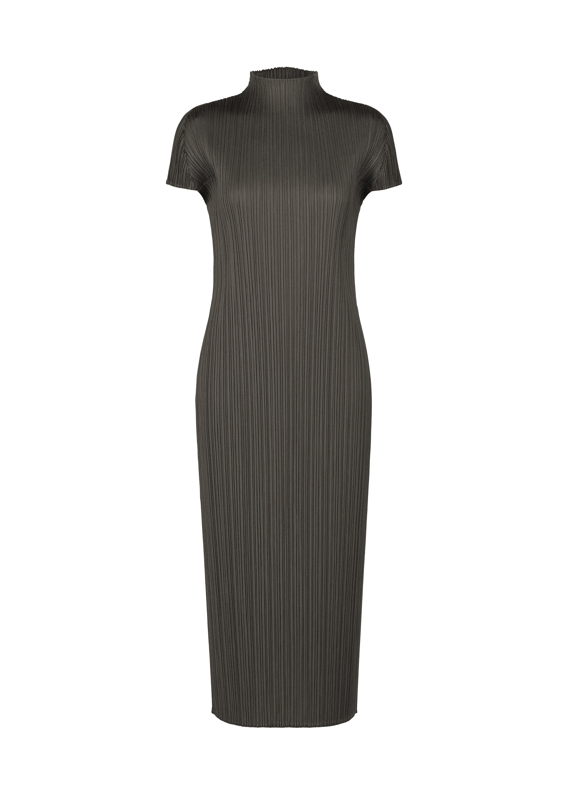 A product shot of the PLEATS PLEASE ISSEY MIYAKE MONTHLY COLORS : JUNE dress in charcoal.