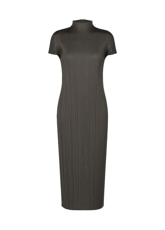 A product shot of the PLEATS PLEASE ISSEY MIYAKE MONTHLY COLORS : JUNE dress in charcoal.