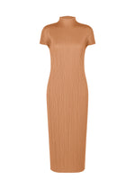 A product shot of the PLEATS PLEASE ISSEY MIYAKE MONTHLY COLORS : JUNE dress in pink beige.