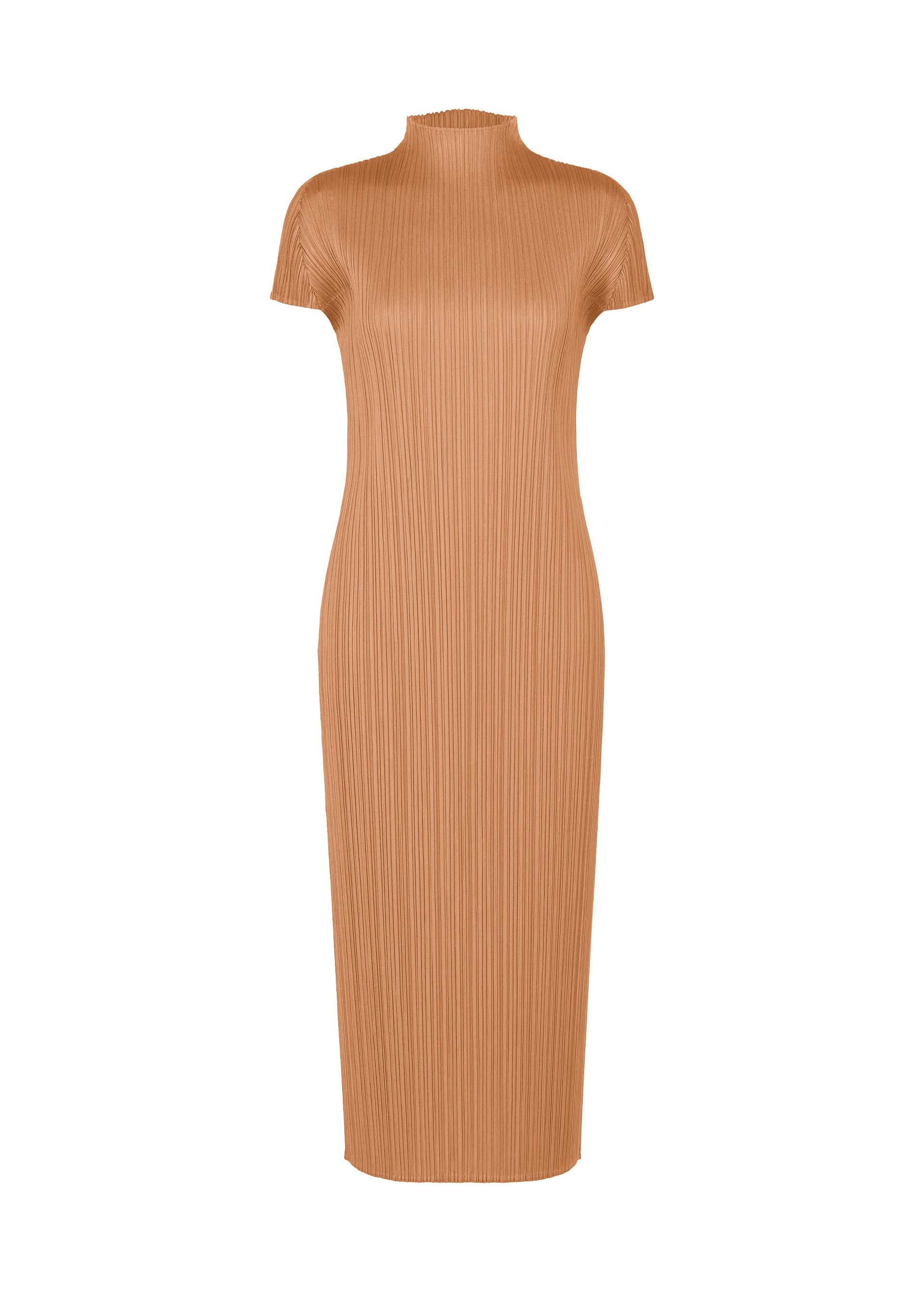 A product shot of the PLEATS PLEASE ISSEY MIYAKE MONTHLY COLORS : JUNE dress in pink beige.