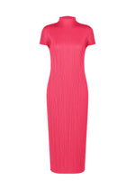 A product shot of the PLEATS PLEASE ISSEY MIYAKE MONTHLY COLORS : JUNE dress in bright pink.
