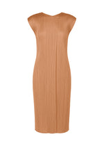 A product shot of the PLEATS PLEASE ISSEY MIYAKE MONTHLY COLORS : JUNE dress in pink beige.