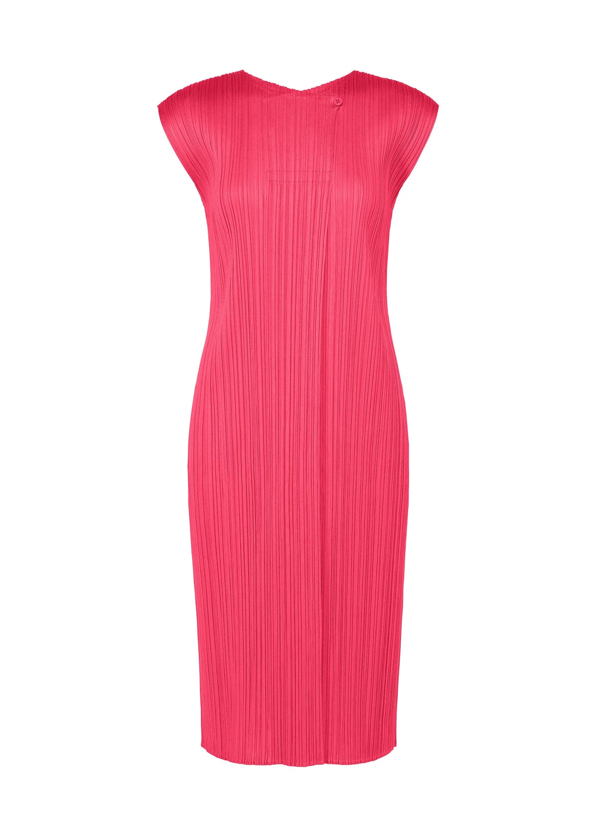 A product shot of the PLEATS PLEASE ISSEY MIYAKE MONTHLY COLORS : JUNE dress in bright pink.