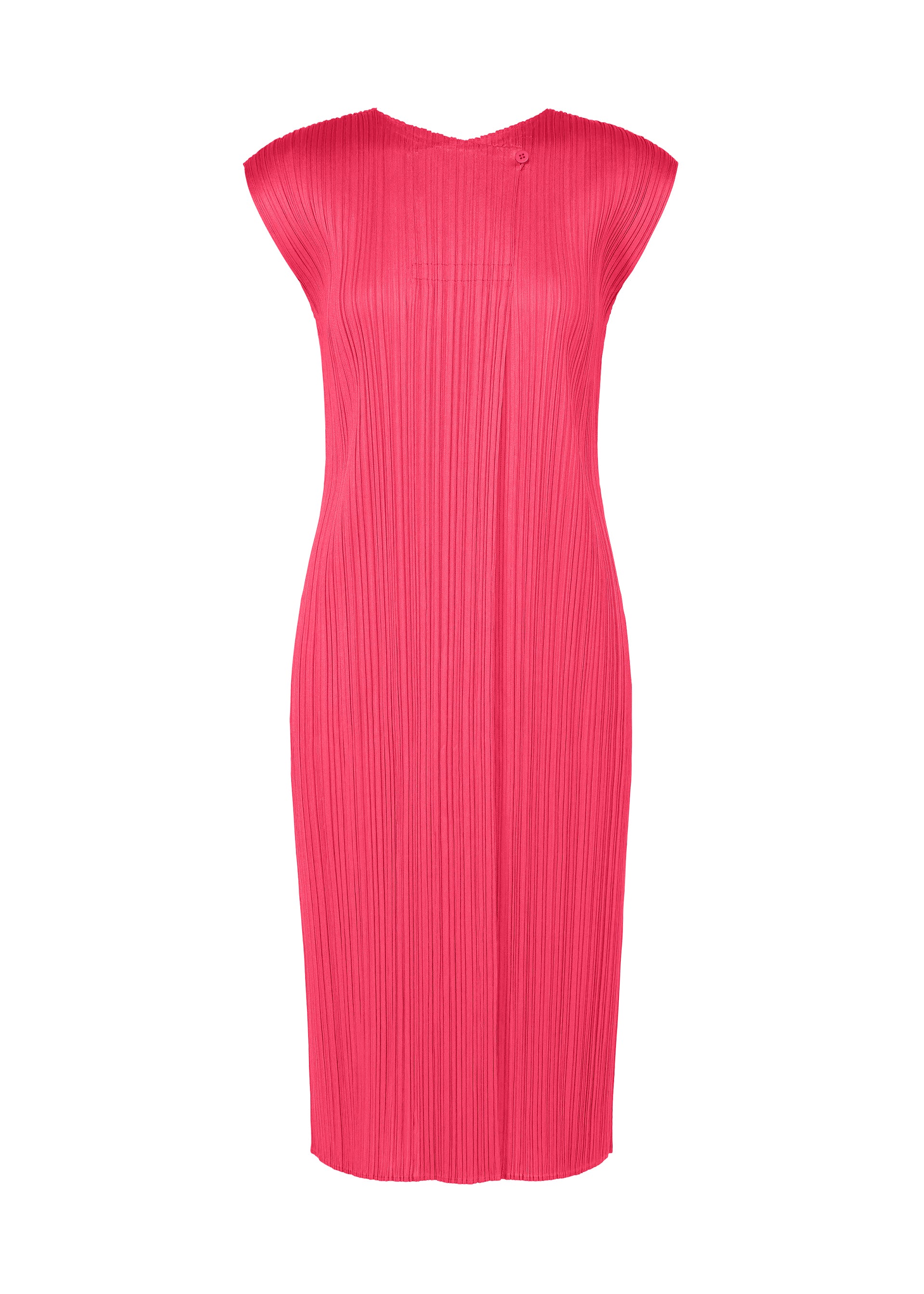 A product shot of the PLEATS PLEASE ISSEY MIYAKE MONTHLY COLORS : JUNE dress in bright pink.