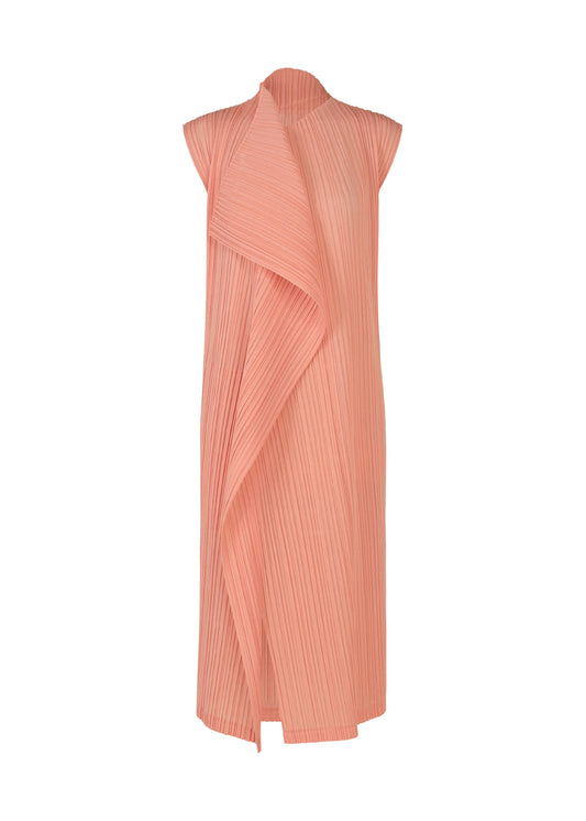 A product shot of the PLEATS PLEASE ISSEY MIYAKE RAMIE PLEATS dress in coral pink (29).