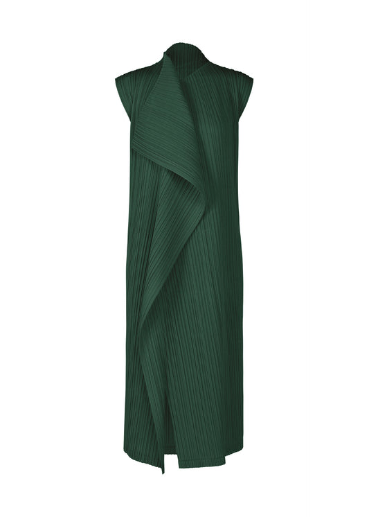A product shot of the PLEATS PLEASE ISSEY MIYAKE RAMIE PLEATS dress in dark green (67).
