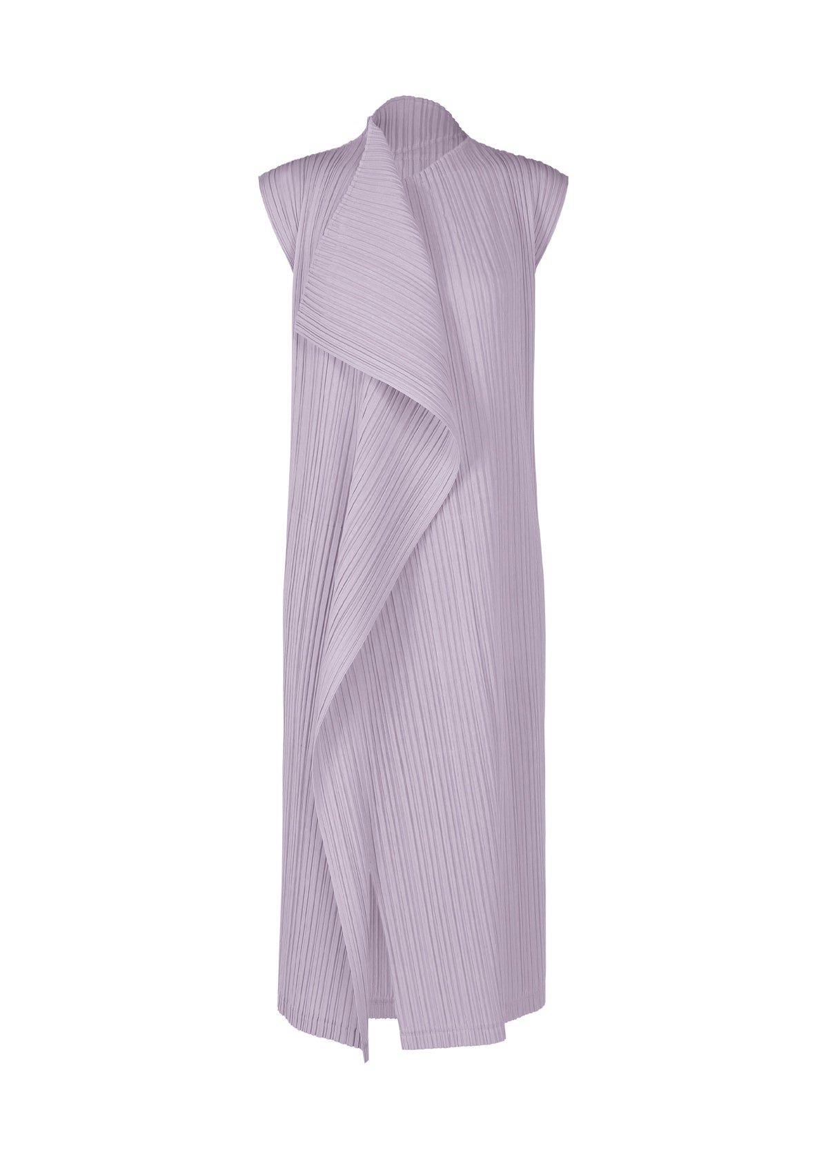 A product shot of the PLEATS PLEASE ISSEY MIYAKE RAMIE PLEATS dress in light purple (80).