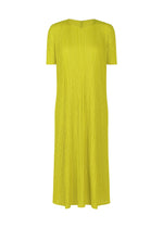 A product shot of the PLEATS PLEASE ISSEY MIYAKE MELLOW PLEATS dress in mustard (58).