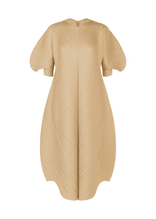 A product shot of the PLEATS PLEASE ISSEY MIYAKE COAST dress in sand beige (43).