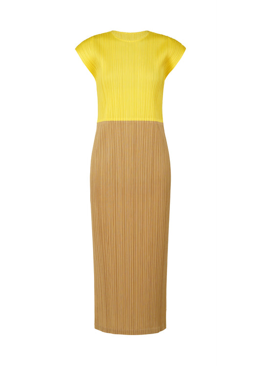 A product shot of the PLEATS PLEASE ISSEY MIYAKE SWING dress in yellow (52).