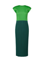 A product shot of the PLEATS PLEASE ISSEY MIYAKE SWING dress in green (62).
