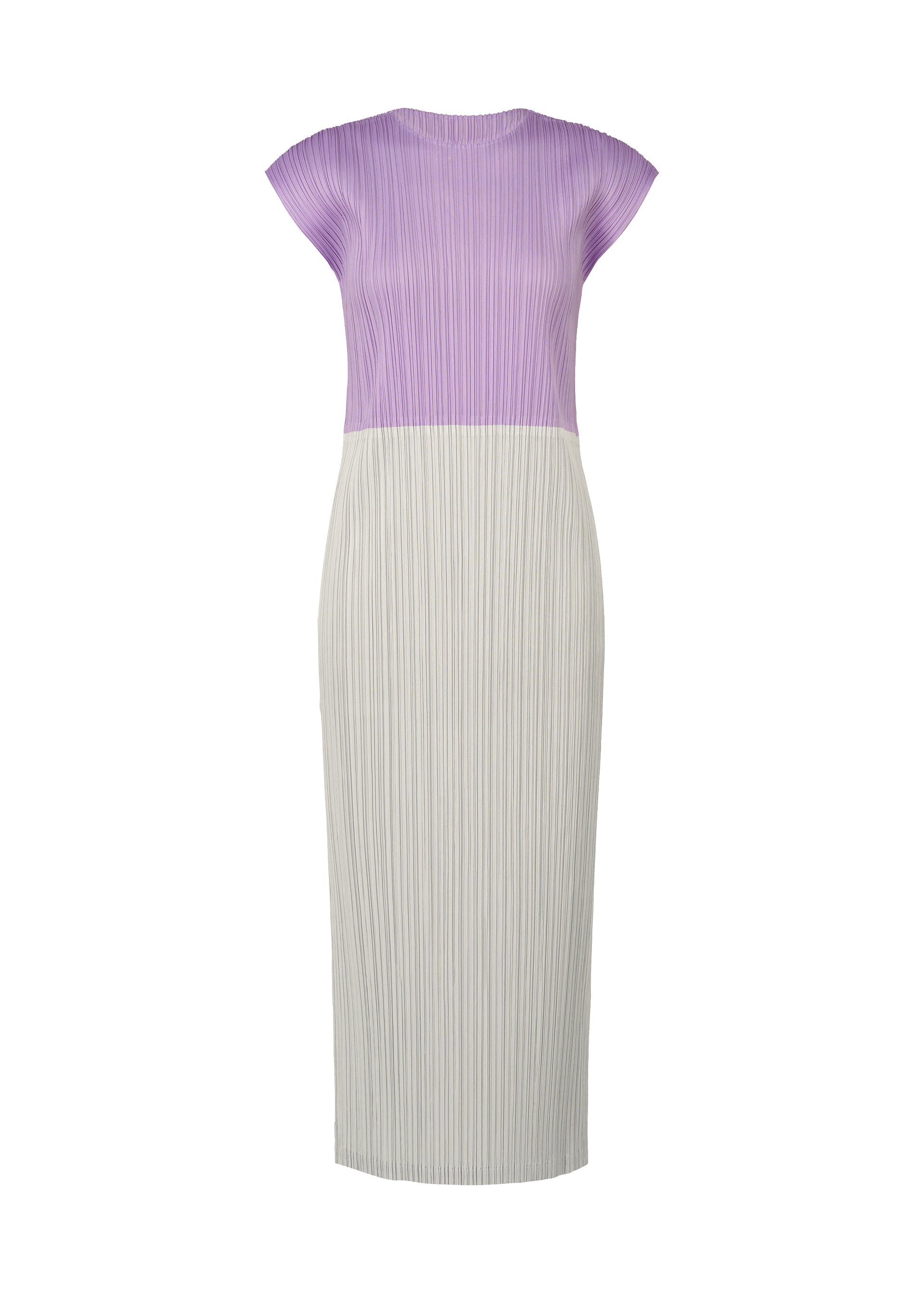 A product shot of the PLEATS PLEASE ISSEY MIYAKE SWING dress in light purple (80).