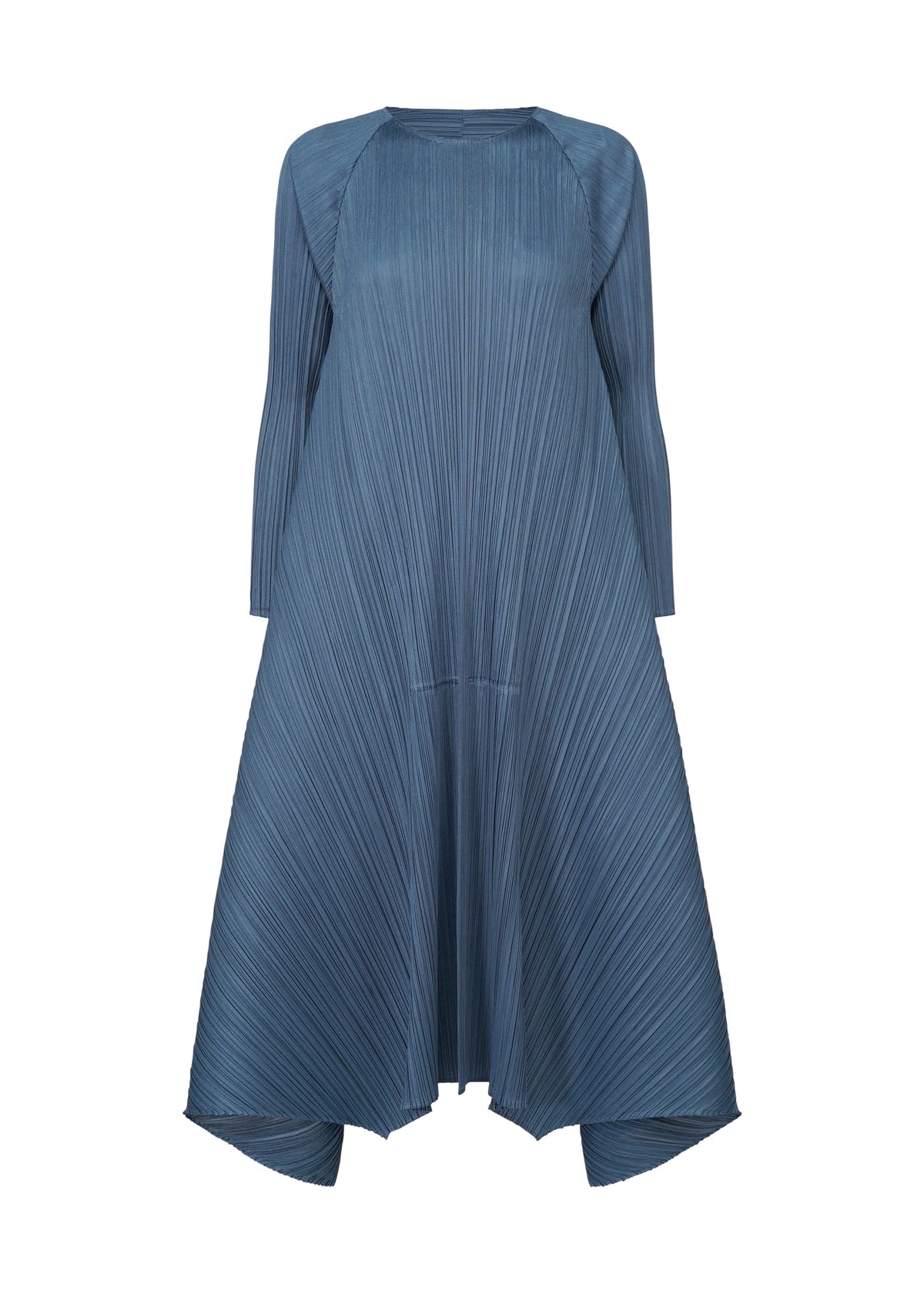 A product shot of the PLEATS PLEASE ISSEY MIYAKE CITY FRAME dress in blue grey (13).
