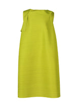 A product shot of the PLEATS PLEASE ISSEY MIYAKE BOUNCY BASKET dress in yellow green.