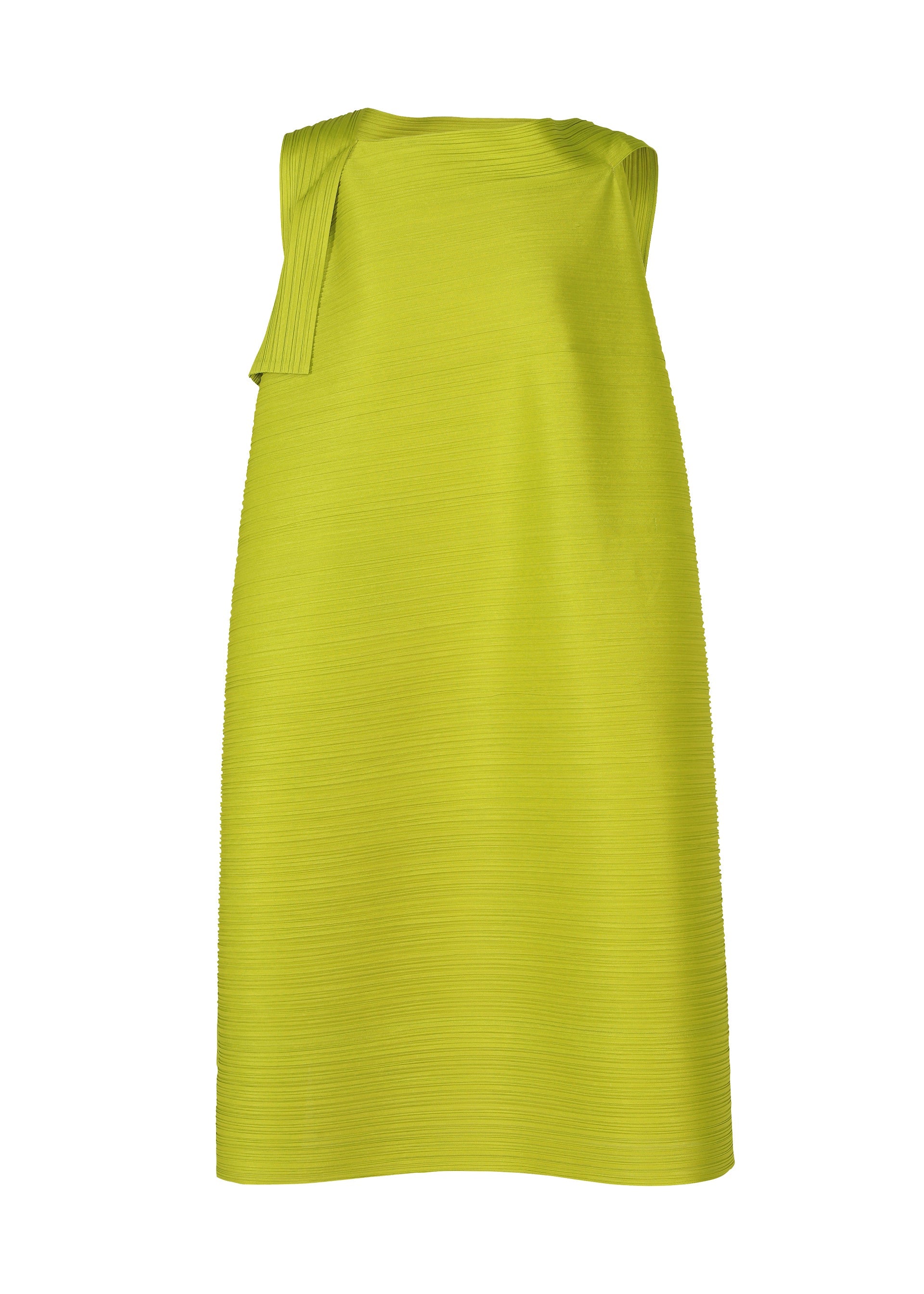 A product shot of the PLEATS PLEASE ISSEY MIYAKE BOUNCY BASKET dress in yellow green.