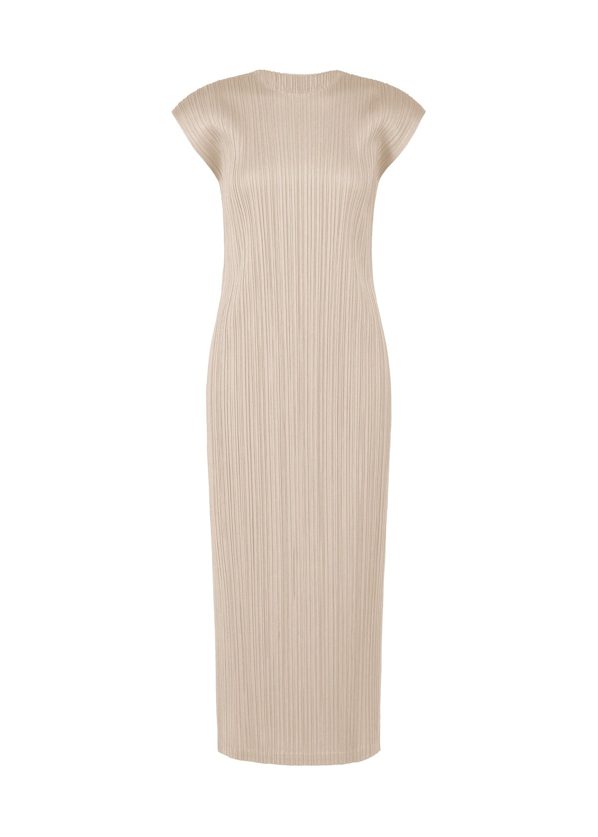 A product shot of the PLEATS PLEASE ISSEY MIYAKE SWING SOLID dress in greige (42).