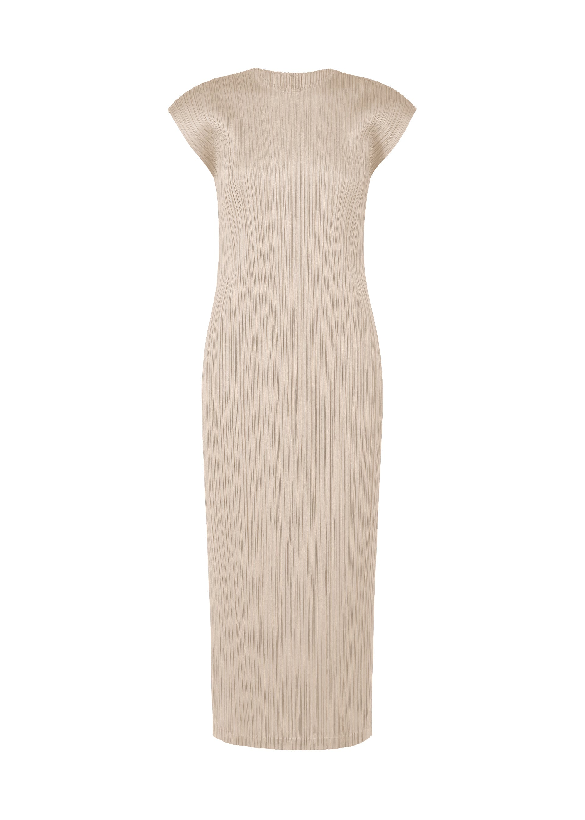 A product shot of the PLEATS PLEASE ISSEY MIYAKE SWING SOLID dress in greige (42).