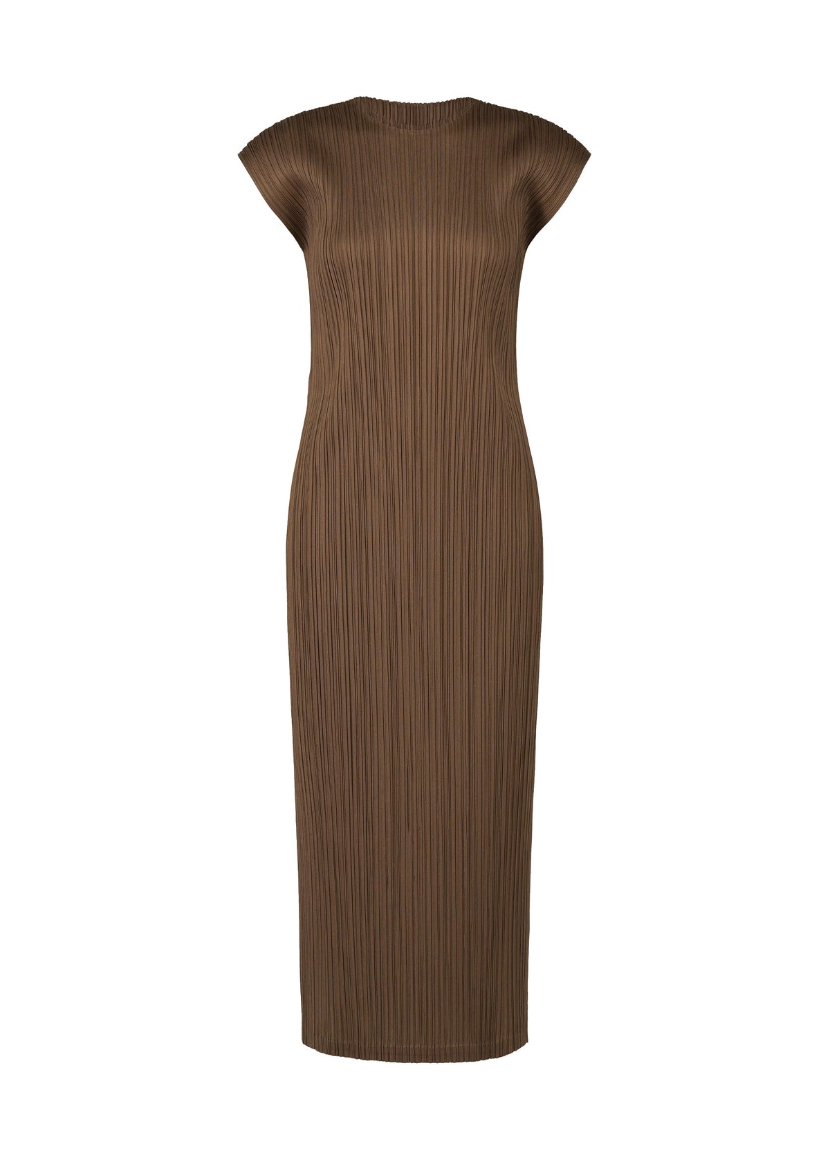 A product shot of the PLEATS PLEASE ISSEY MIYAKE SWING SOLID dress in brown (44).
